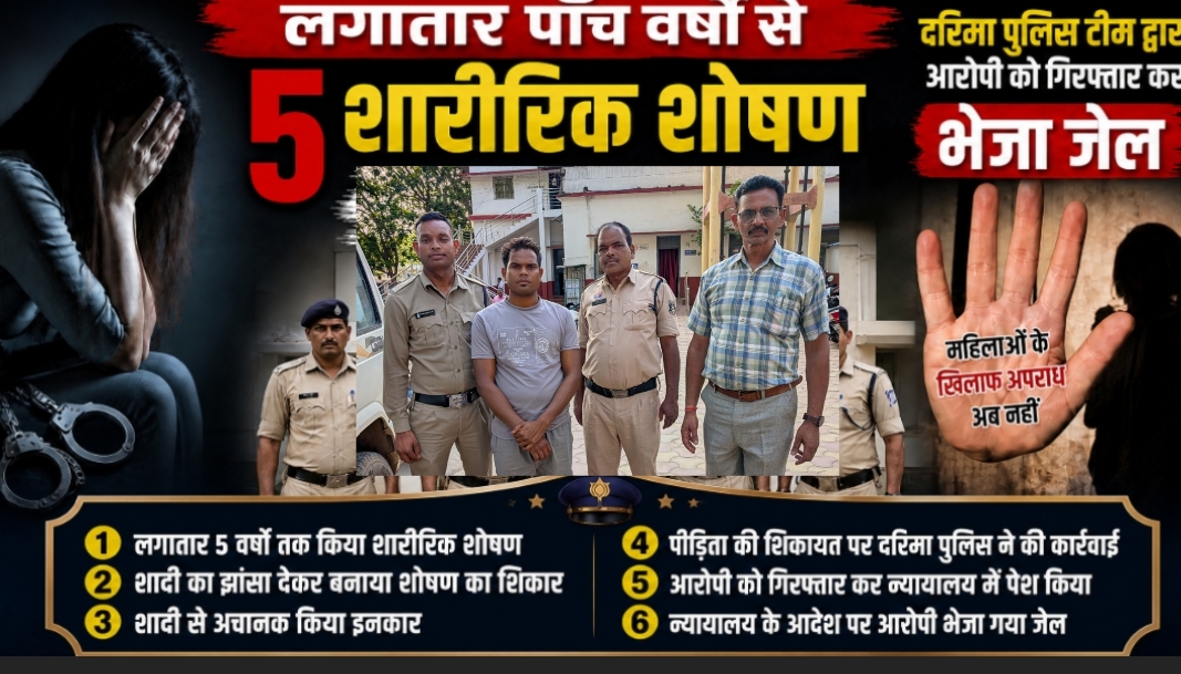 लगातार 5 वर्षों से झांसे में रखा शोषण,फिर शादी से इनकार पीड़िता की माँ के रिपोर्ट पर आरोपी रिमांड में : दरिमा पुलिस